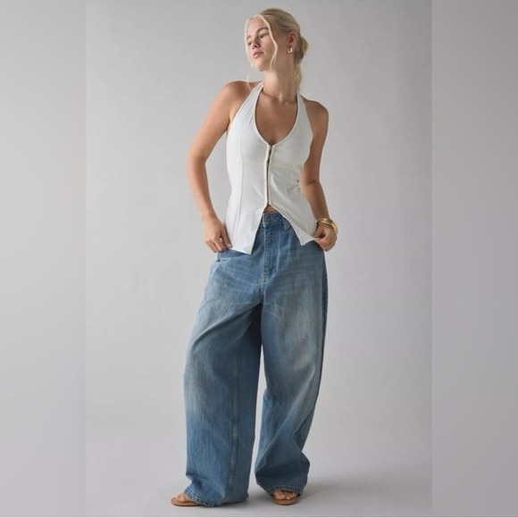 Urban Outfitters Linen Sari Seamed Vest Halter Tank Top Cream White NWT Size L - Picture 9 of 9